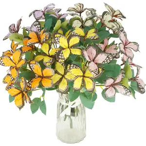 5/10 Pack Spring Artificial 3D Butterfly Flower Bouquet, 7 Heads Realistic Touch Silk Bushes Branches for Outdoor Arrangements Decorating Patios Gardens Front Doors (multiple colors)