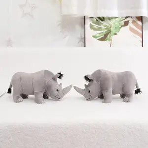 35cm Real Life Rhinoceros Plush Toy Stuffed Lifelike African Rhinos Wild Animals Doll Toys  For Kids Children Xmas Gift Decor
