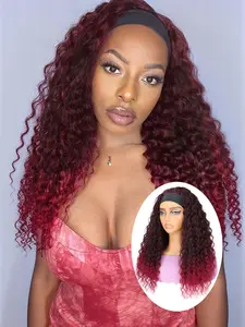 22 Inch Black Brown Burgundy ，Black Natural Looking Heat Resistant Fiber Wig .Long Wave Headband Style Wig Synthetic Curly Blonde Wigs Synthetic Loose With Ice Silk Headband Attached，For Everyday Use And Halloween, Cosplay, Christmas, Fashion Girls