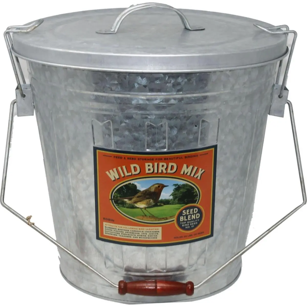 212 MAIN Galvanized Metal Sunflower Seed Bucket - 25 lbs Rustic Farmhouse Backyard Bird Feeding Storage Container, Locking Lid, Included Scoop (Audubon-Woodlink Collaboration)