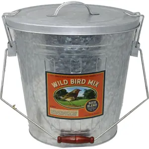212 MAIN Galvanized Metal Sunflower Seed Bucket - 25 lbs Rustic Farmhouse Bird Feeding Storage Container, Locking Lid, Included Scoop (Audubon-Woodlink Collaboration)
