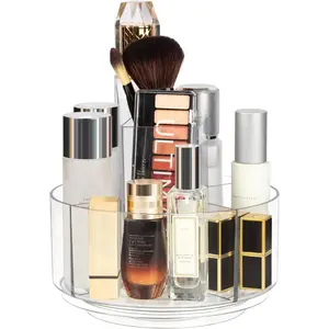 360? Rotating Makeup Organizer Clear Turntable Lazy Susan Organizer for Vanity, Bathroom Counter, Spinning  Display Case with 5 Compartment Holder for  Care, Makeup Brushes, Lipsticks