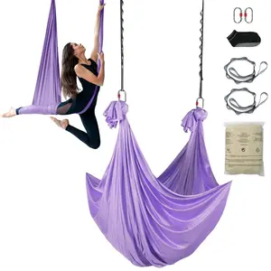 VEVOR Aerial Yoga Hammock Swing, 4.4 Yards, Yoga Starter Kit with 100gsm Nylon Fabric, Full Rigging Hardware and Easy Set-up Guide, Antigravity Flying for All Levels Fitness Bodybuilding, Purple