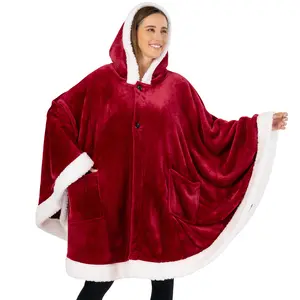 PAVILIA Sherpa Fleece Wearable Blanket for Adult Women, Cozy Plush Blanket Poncho Cape with Hood, Super Soft Shawl, Angel Wrap Throw for Office