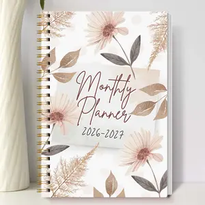 24-Month Planner Notebook, Elegant Floral Cover, Spiral Binding, Ideal for Academic & Office Use, Perfect for Daily Planning & Time Management