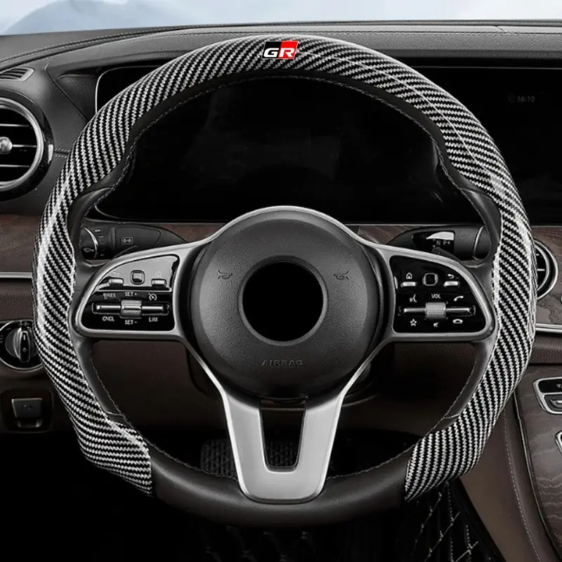 38cm General Integrated Car Steering Wheel Cover Carbon Fiber Sports Non-slip Protection Cover For Toyota GR Sport Gazoo Racing Supra Yaris 86 Corolla RAV4 Avensis Prado Prius Car Accessories