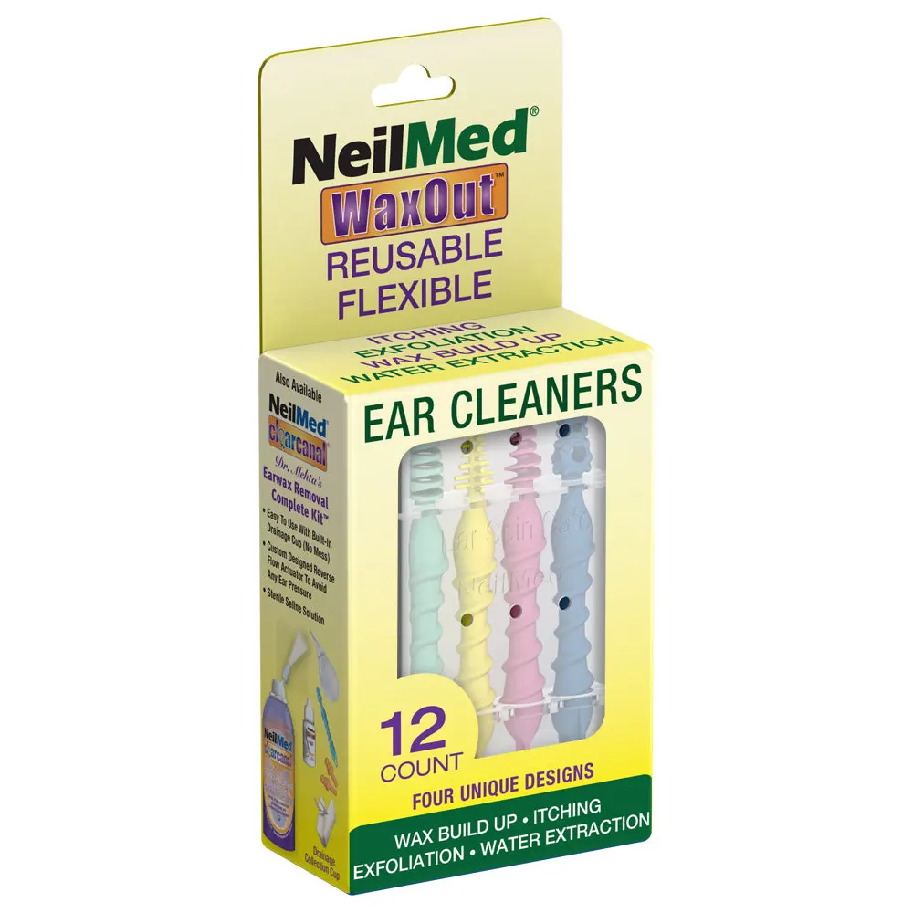 NeilMed WaxOut Reusable Ear Cleaning Tools - 12 Count 4-in-1 Spin Safe Wax Removal Kit - Coil, Bristle, Screw & Club for Itch Relief & Cleaning NeilMed WaxOut Reusable Ear Cleaning Tools - 12 Count 4-in-1 Spin Safe Wax Removal Kit - Coil, Bristle, Screw & Club for Itch Relief & Cleaning