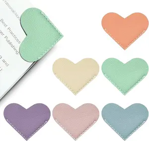 Winjeto 6pcs Leather Heart Bookmarks – Cute Corner Page Markers for Students, Teachers & Book Lovers, Perfect for Home, School & Office