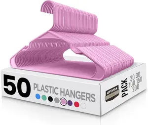 Utopia Home Plastic Hangers 50 Pack - Perfect Space Saving Clothes Hanger - Durable and Strong - Perfect Closet Organizers with Shoulder Grooves (Pink)