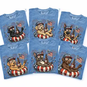 Custom Patriotic Dog Comfort Colors Shirt - 50+ Breeds USA Flag T-Shirt, Personalized Fourth of July Dog Mom Gift, America 250 Celebration Tee