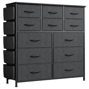 Garvee 12-Drawer Fabric Dresser with Wooden Top and Sturdy Metal Frame, Featuring Side Pockets and Hooks, Spacious Storage Organizer Ideal for Bedroom, Closet, Hallway, and Living Room in Multiple Colors