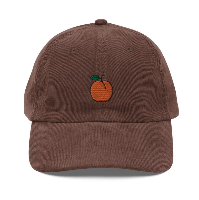 Peachy Keen: Embroidered Corduroy Dad Hat with Orange Peach Icon