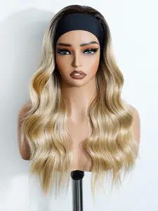 Headband Wig Long Wavy Headband Wigs, 180% Density Glueless Half Wig As Human Hair None Lace Front Wigs Wear and Go Synthetic Hair with Headband Attached Loose Wave Wigs