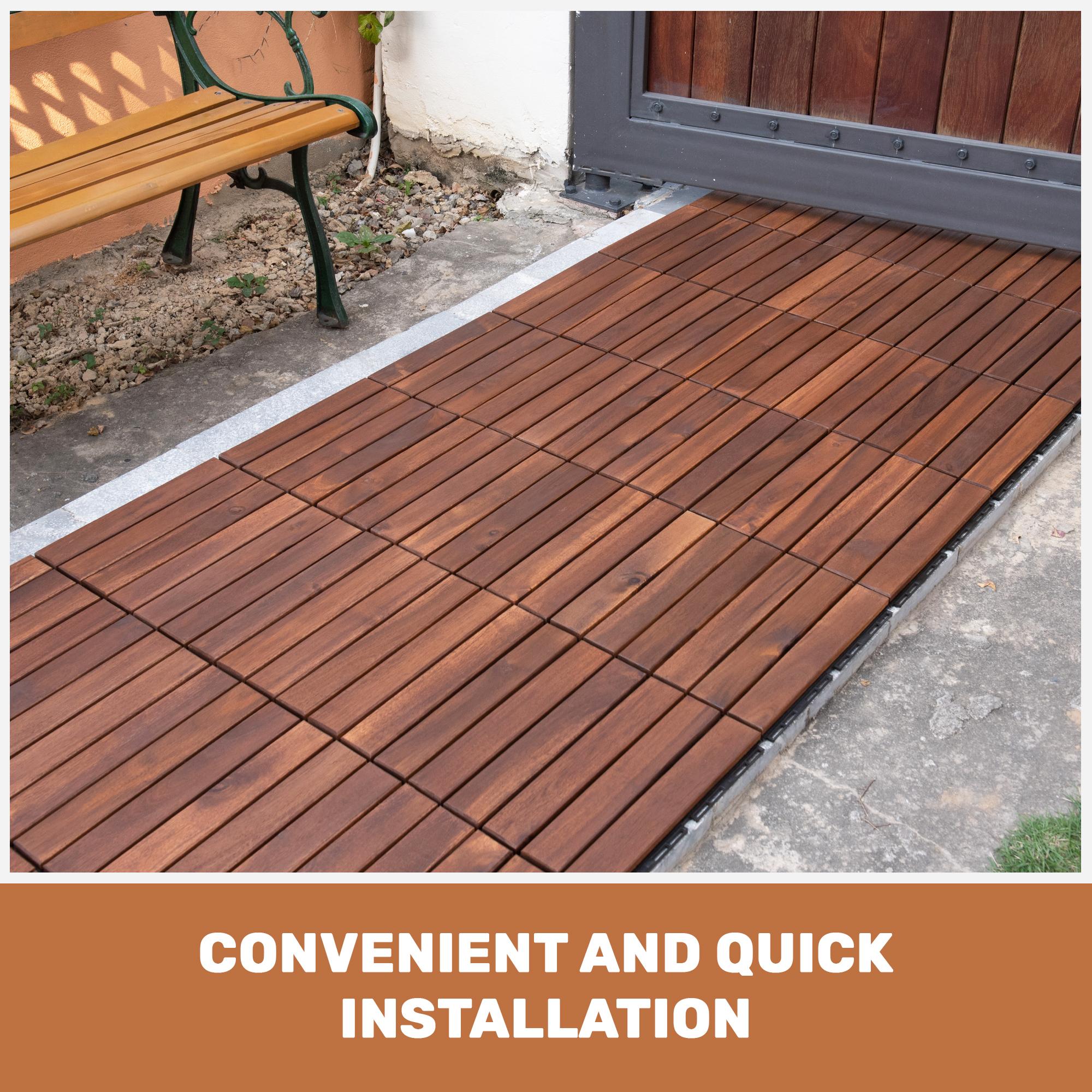 SAVEYOUR 10 PCS Interlocking Deck Tiles 12" x 12" Square Acacia Hardwood Waterproof Anti-Mildew Outdoor Flooring for Patio Balcony Pool Side