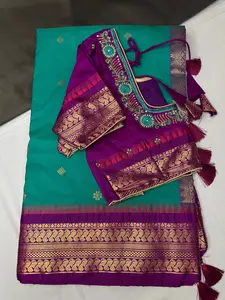 Small Border Semi Gadwal Silk Green Magenta Saree