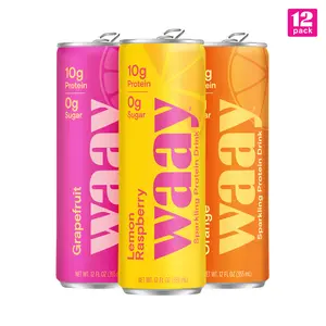 WAAY Sparkling Clear Protein Drink, 12 fl oz Can, 10g Protein, 0g Sugar, 45 Calories (12 Pack)