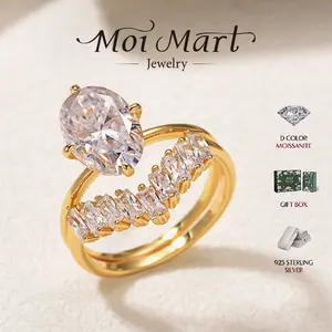 4.5CT Oval-Cut Synthetic Moissanite Engagement Ring and Wedding Band Set , S925 Sterling Silver Gold Plated, Anti-Allergy Double Band Statement promise Jewelry for Women