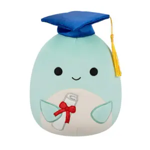 Squishmallows 8” Perry Teal Dolphin with Graduation Cap Holding Diploma Stuffed, Cute Design, Blue Cap, Red Bow