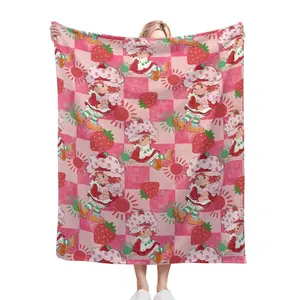 Strawberry Shortcake Baby Blanket Ultra Soft Microfiber Fleece Throw Cozy Warm Kawaii Baby Girls Blanket for Bedroom Couch Sofa Nursery Room Decor Personalized Birthday Christmas Gift for Kids Viral Trending Sweet Aesthetic Style
