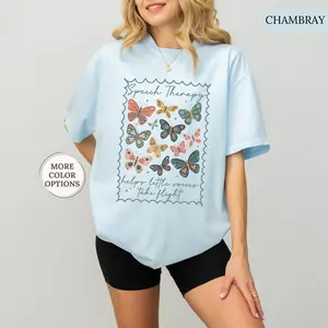 Comfort Colors® Speech Therapy Shirt, SLP Gift tee, Helping Little Voices Find Flight Tee, Butterfly Therapist Tee, Speech Pathologist Tee Cotton Fabric