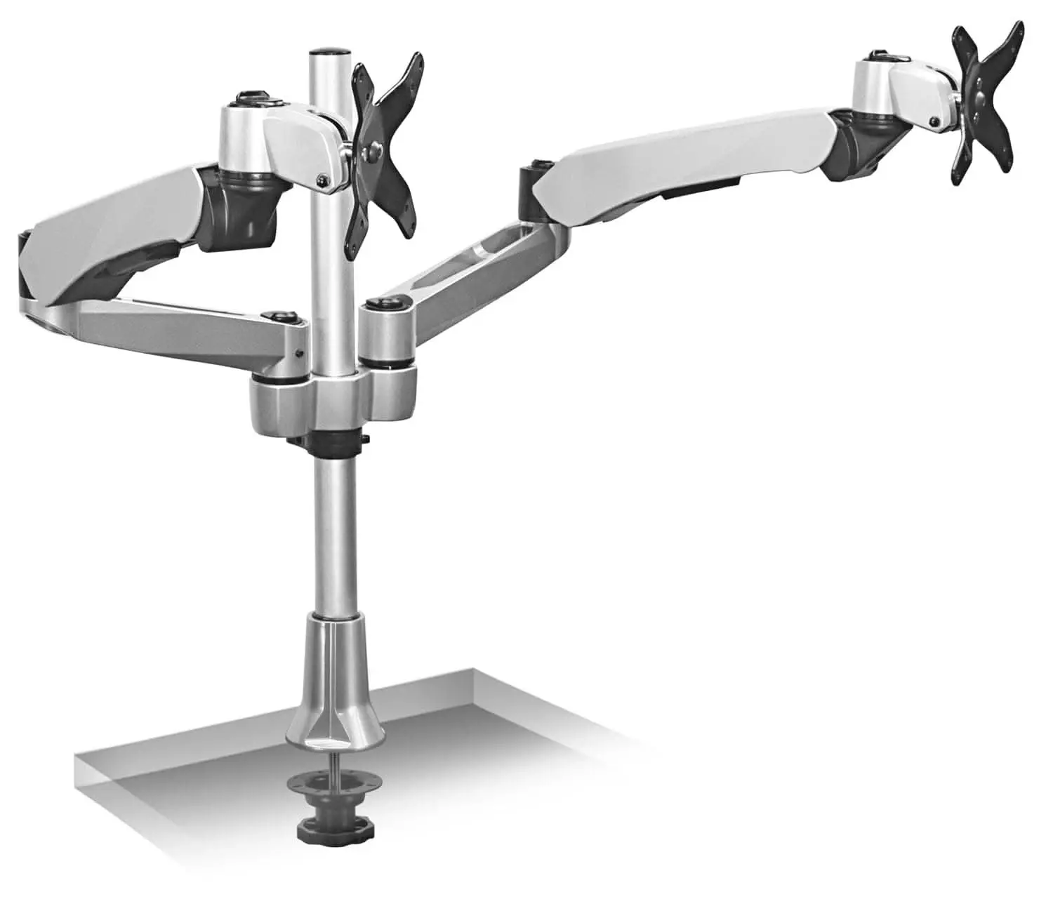 MOUNT-IT! Extra-Tall Dual-Arms Adjustable Full Motion Monitor Desk Mount, Swivel Office Commercial Furniture Desk Stand with C-Clamp/Base & Grommet Installation Options, Modular Setup Compatible