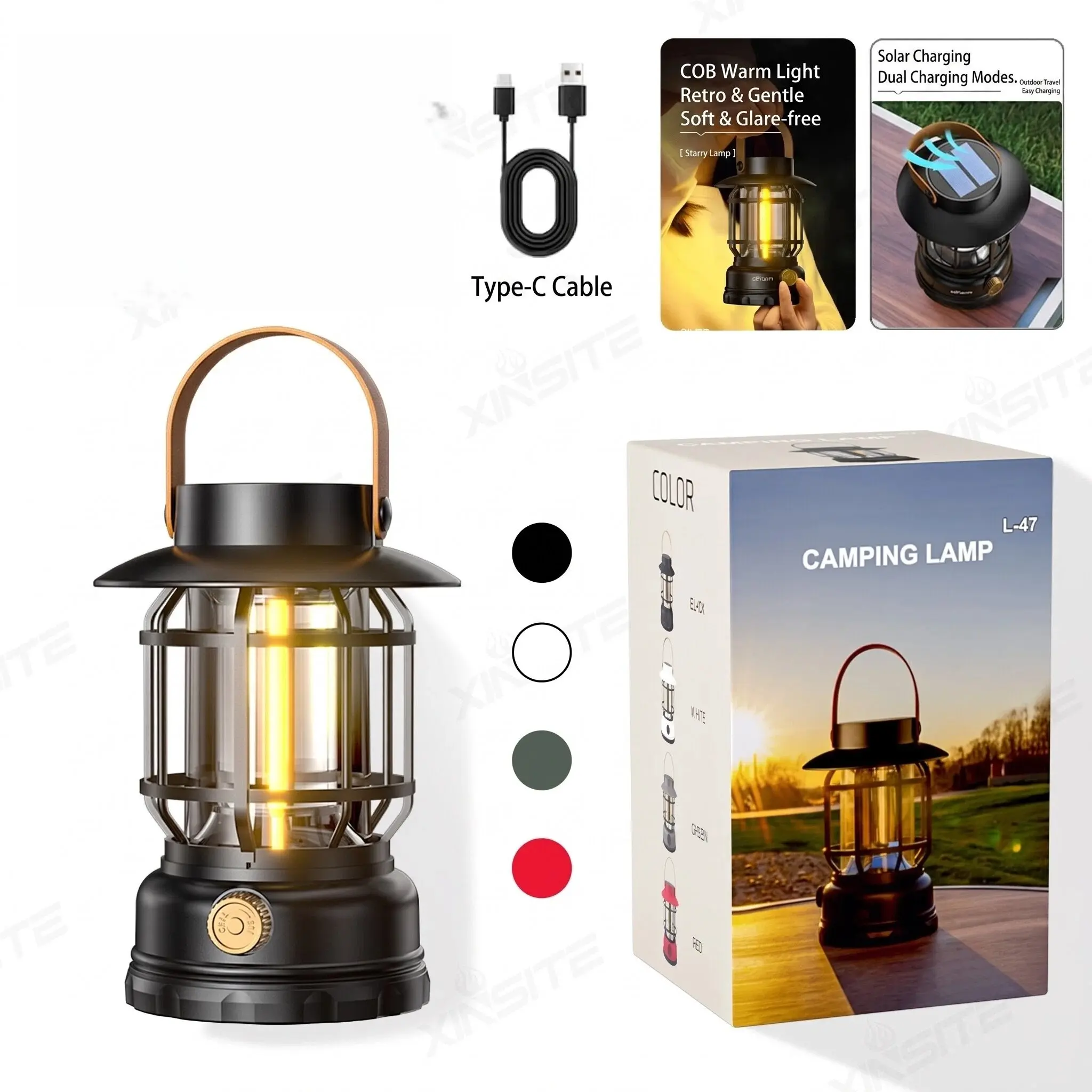 Retro solar rechargeable hanging camping light - anti-glare LED pumpkin lamp, with hanging strap, 48-hour battery life, perfect for outdoor camping and Christmas activities