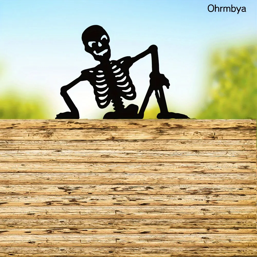 Upgraded Thick Matte Black Solid Iron Skeleton Fence Topper with Pre-Drilled Holes, Rustproof Rust Effect Gothic Garden Sculpture, Fun Quirky Silhouette Outdoor Ornament for Halloween Haunted House Gifts
