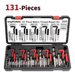 SnapFixMate Metric Helicoil Thread Repair Kit: 131-Piece Heli Coil HSS Drills Inserts Taps & Tools M5 M6 M8 M10 M12 Automotive Engine Spark Plug Cylinder Insertion Rethreading Tools Universal Rethread Restorer