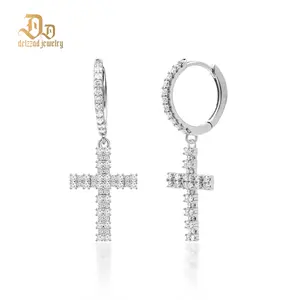 Delzzad Bling Cross Clip Hoop Earrings VVS Synthetic Moissanite Earrings Jewelry S925 Studs Perfect Birthday Mother’s Day Christmas Gift for Men Women Silver Earrings Golden Earrings Wedding Set