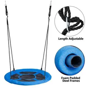 AnswerE 48-in Durable Oxford Fabric Round Tree Swing Set, Adjustable Ropes, Elastic Round Shape Kids Outdoor Play Playground Equipment for Children, Blue