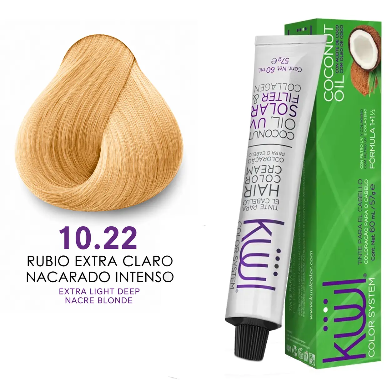 Kuul Color System [ 10.22 ] Rubio Extra Claro Nacarado Intenso | Extra Light Deep Nacre Blonde | Permanent Hair Dye | 3.04 fl oz / 90 ml