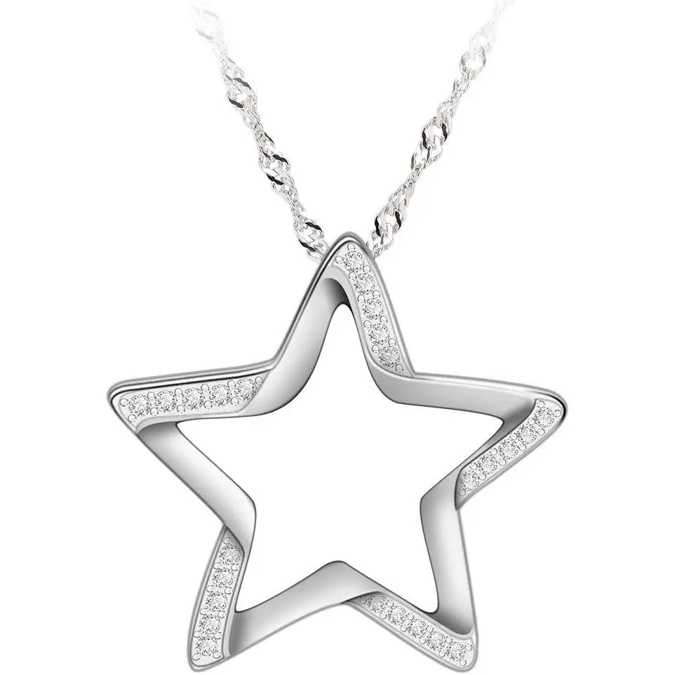 Dainty Crescent Moon & Star Necklace Crafted in 925 Sterling Silver with Cubic Zirconia, 18 Inch Chain Jewelry for Women, Birthday or Graduations Gift, Long 18" Chain, 18 Inches