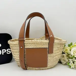 Pre-owned Loewe As Shown Shoulder Bags Small Basket Bag Palm Leaf Calfskin Tan Tote B0616FTL49