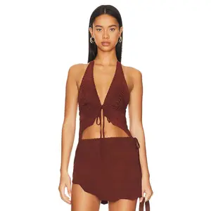 Lovers and Friends Suede Leather Top in Burgundy Red