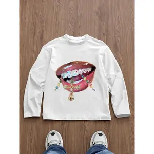 Men's Slim-Fit Long  Sweatshirt, Casual Fashion Print Tee, All-Season Wear, Street Style, Unisex Design, Young College Trend, Streetwear