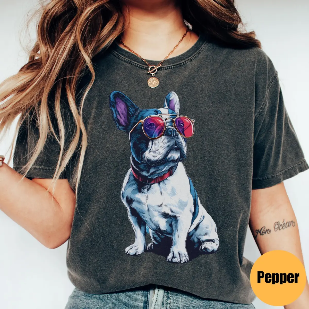 Comfort Colors French Bulldog Shirt, Cool Frenchie With Pink Sunglasses Tee, Vintage Pepper Dog Lover Graphic T-Shirt, Cute Puppy Unisex Shirt Gift for Women Men