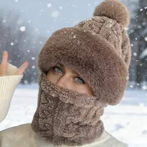 Women's Winter Hat and Scarf 2025 New Style Plus Velvet Thickened Cycling Windproof Cold-proof Electric Car Warm Pullover Hat