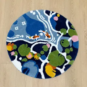 Round Fish Pattern Floor Mat, 1pc Non-slip Soft Floor Carpet, Decorative Area Rug for Home Living Room Bedroom Study Room, Decorative Rugs