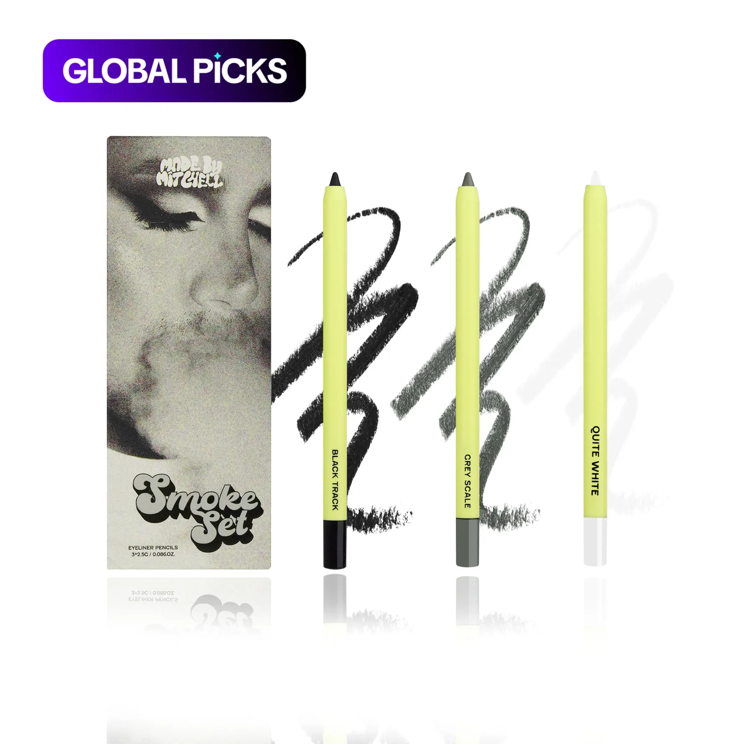 [Made by Mitchell] Smoke Set Eyeliner Pencils, 3-Piece Smudge Liner Set for Smoky, Winged & Natural Eye Looks #GLOBAL PICKS