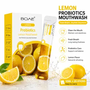 Probiotic Lemon Mouthwash, Fresh Breath Oral Rinse, Portable Daily Mouthwash Sticks, Lemon Flavor Oral Care 10ml × 20pcs