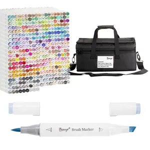 Bianyo 372-Piece Dual Tip Alcohol Art Markers Set with Brush & Chisel Tips Fluorescents for Portraits Comics Fashion Architecture Illustration Includes Storage Bag Coloring Supplies