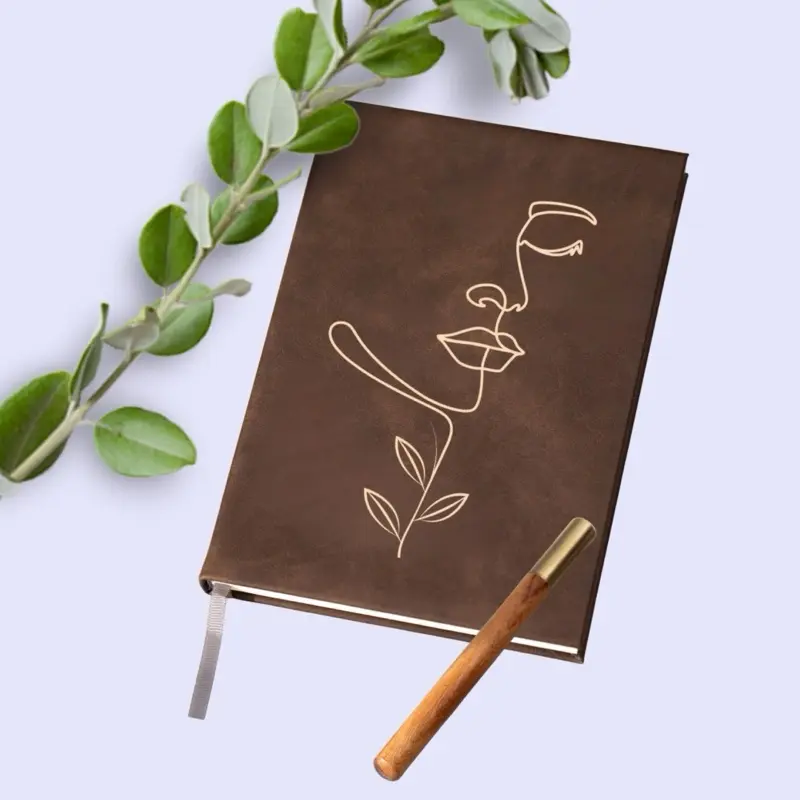 High Quality Leather Notebook with Gold Leaf Design and Decorative Elements
