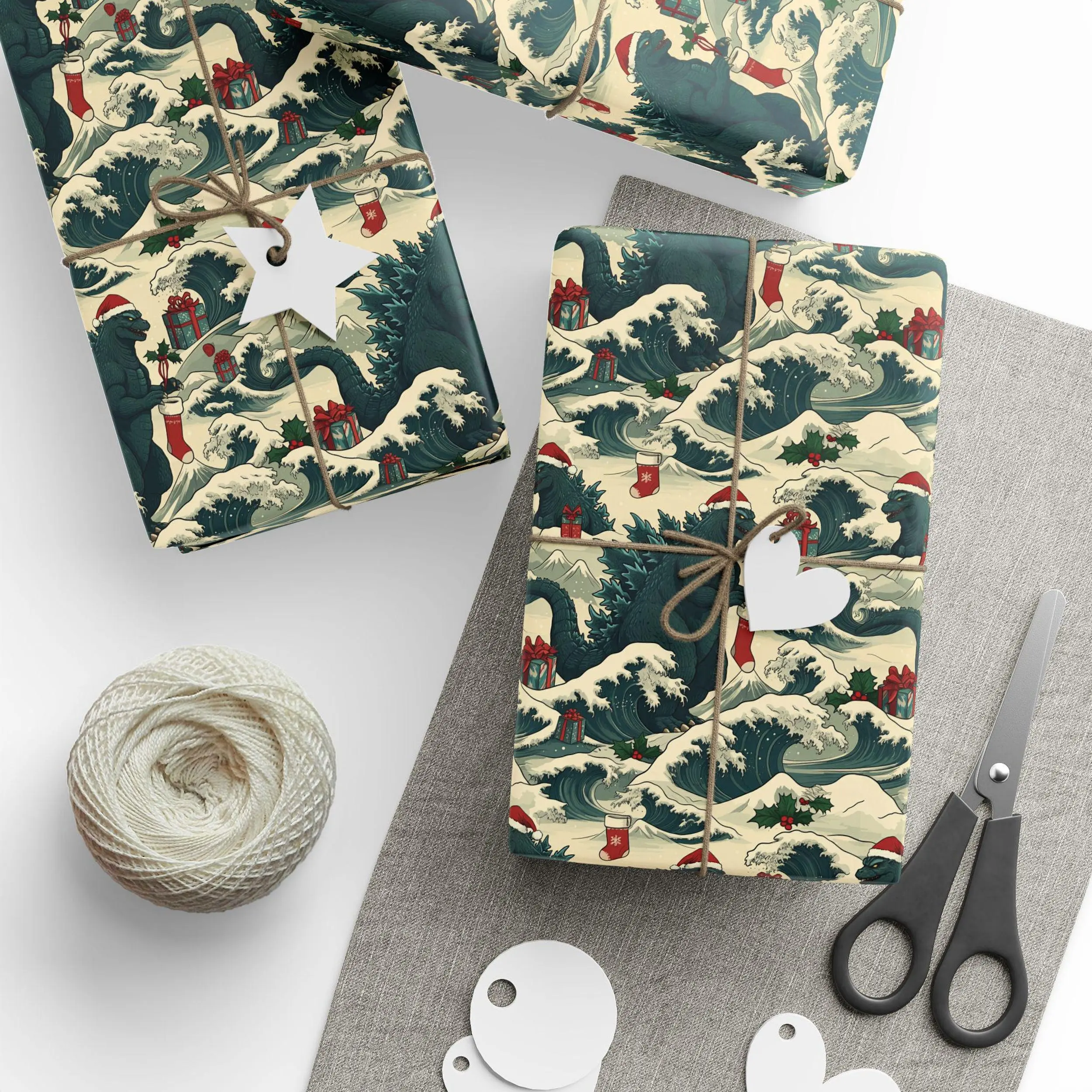 Godzilla Funny Christmas Monster Gift Wrap, Kaiju Edo Japanese Era Xmas Wrapping Paper - Perfect for Gift Wrapping for Loved Ones, Party, Holidays & Special Occasions