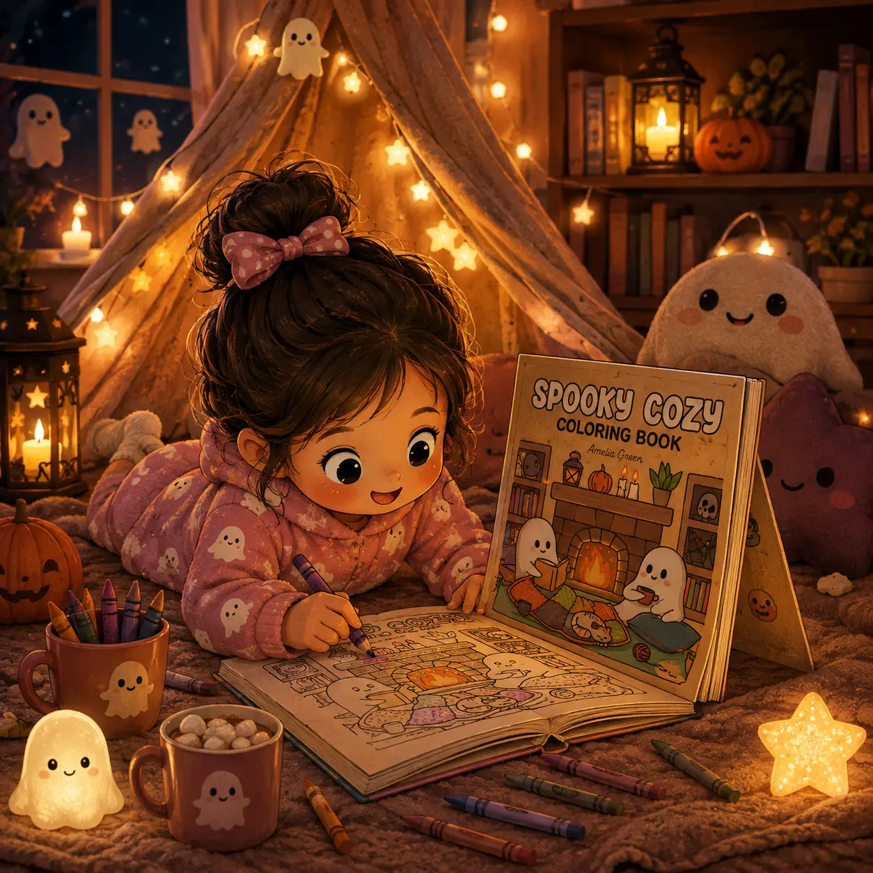 Spooky Cozy Cute & Simple Coloring Book for Adults and Teens Featuring Adorable Characters, Creepy Creatures and Cozy Hygge Scenes for Relaxation