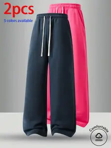2-pack men’s long pants with cotton; men’s long pants; men’s casual pants. Loose drawstring wide-leg sweatpants with 40% cotton for a soft, skin-friendly feel; straight-leg athletic long pants available in multiple colors—solid colors are simple, versatil