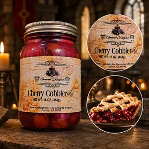 The Armored Kingdom Premium Cherry Cobbler Pie in a Jar- 16 oz of Real Cherry Cobbler, Real Fresh Juicy Cherry Fruit, Handmade Crust, Ready to Eat Royal Pantry Dessert, Cherry Delight