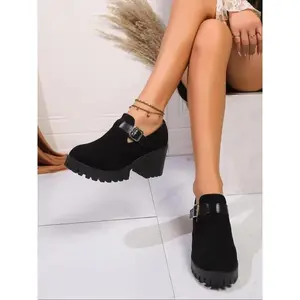 Women's Solid Color Platform Chunky Heeled Boots, Fashionable Round Toe Chelsea Boots for Daily Wear, Female All-match Trend Shoes for Daily Wear