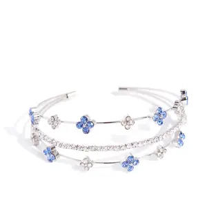 Layered Blooms Blue Bracelet, Fashionable Statement Jewelry for Women