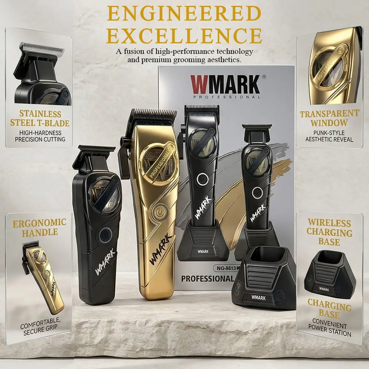 WMARK Trimmer Professional Haircut Kit Adjustable Barber Kit DLC Blade Hair Clippers Adjustable High Performence Motor Trimmer for Men NG-8613 Kit Usb Rechargeable Trimmer Wireless Hair Trimmer
