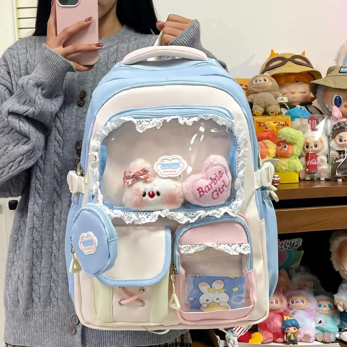 New Y2K Cute Coin Purse Ita Backpacks Sweet Girls Transparent Rucksack Large Capacity Student Schoolbag College Outdoor Knapsack